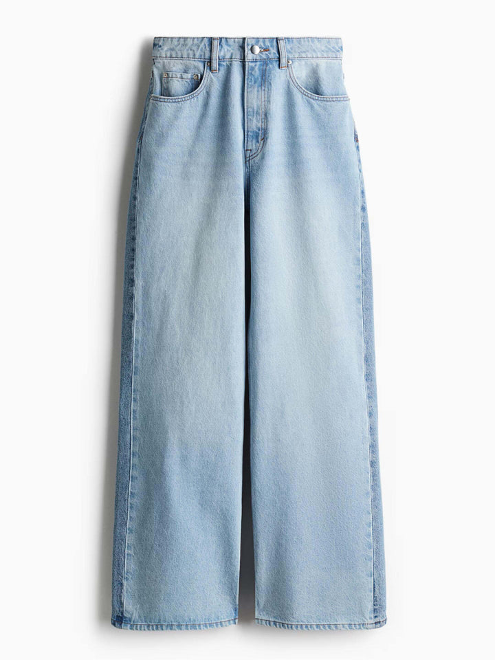 Two-Tone Bottom Split Wide Jeans