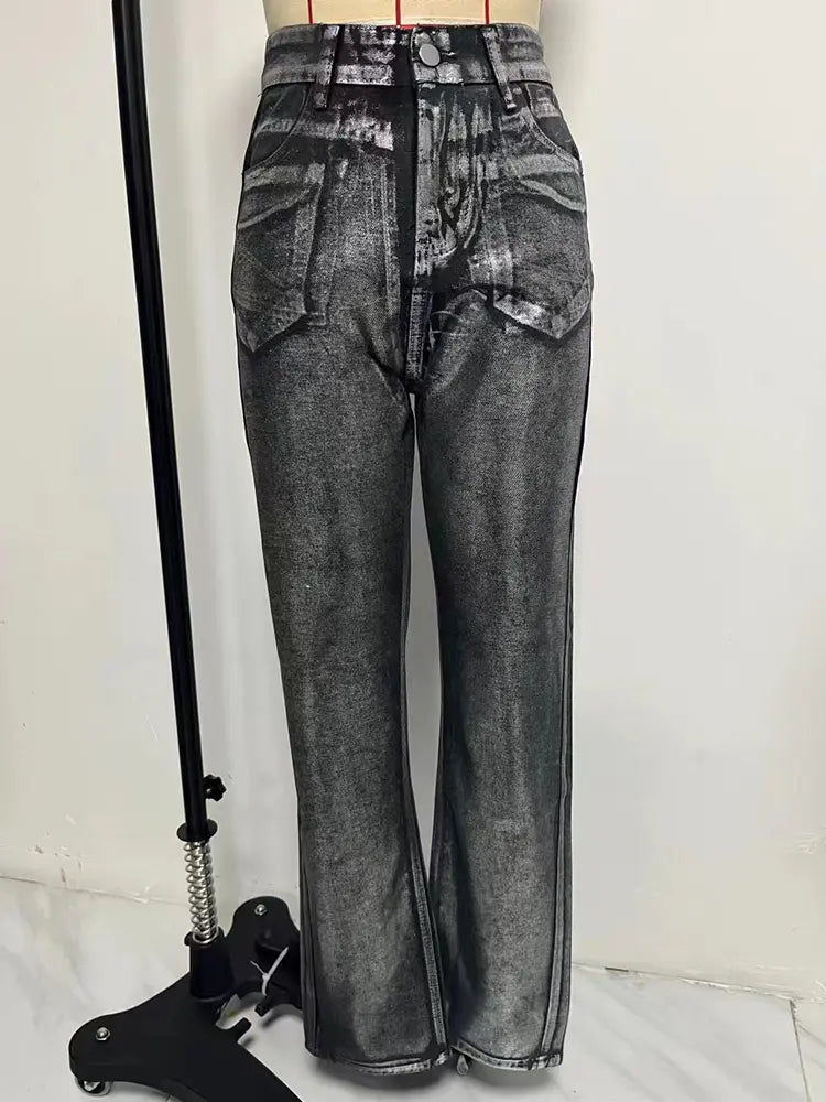 Metallisk Accent Högmidjade Jeans