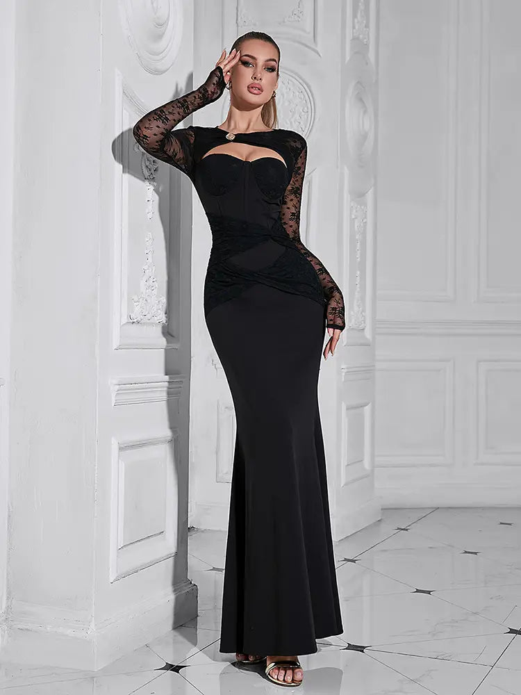 Seksing Hollow Neck Long Sleeve Dress