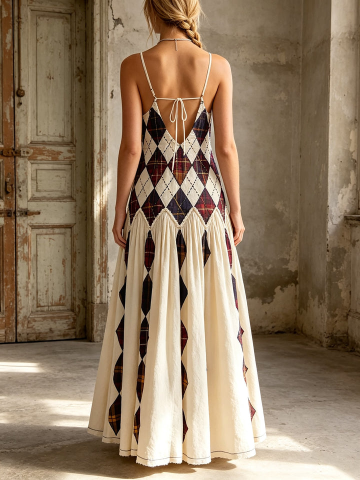 Argyle Patchwork Drop-Waist Maxi Dress