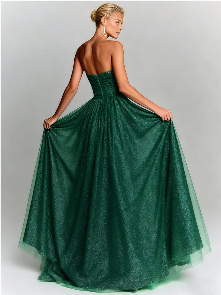 Ruched Mesh Long Evening Dress