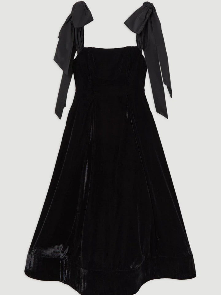 Velvet Strapless Bow Midi Dress