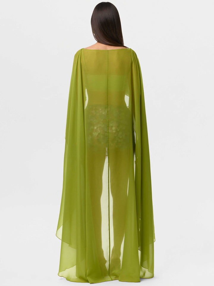Chiffon Cape Crop Top & Satin Feather Mini Skirt