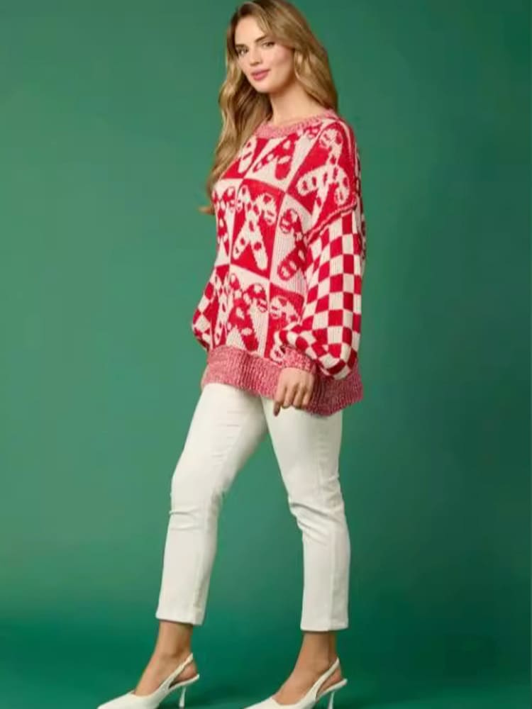 Pull en tricot de Noël à canne en sucre