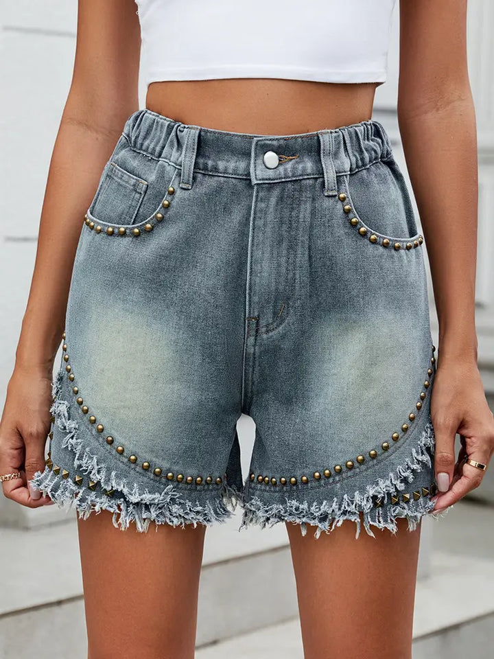 Summer Casual Studded Denim Shorts