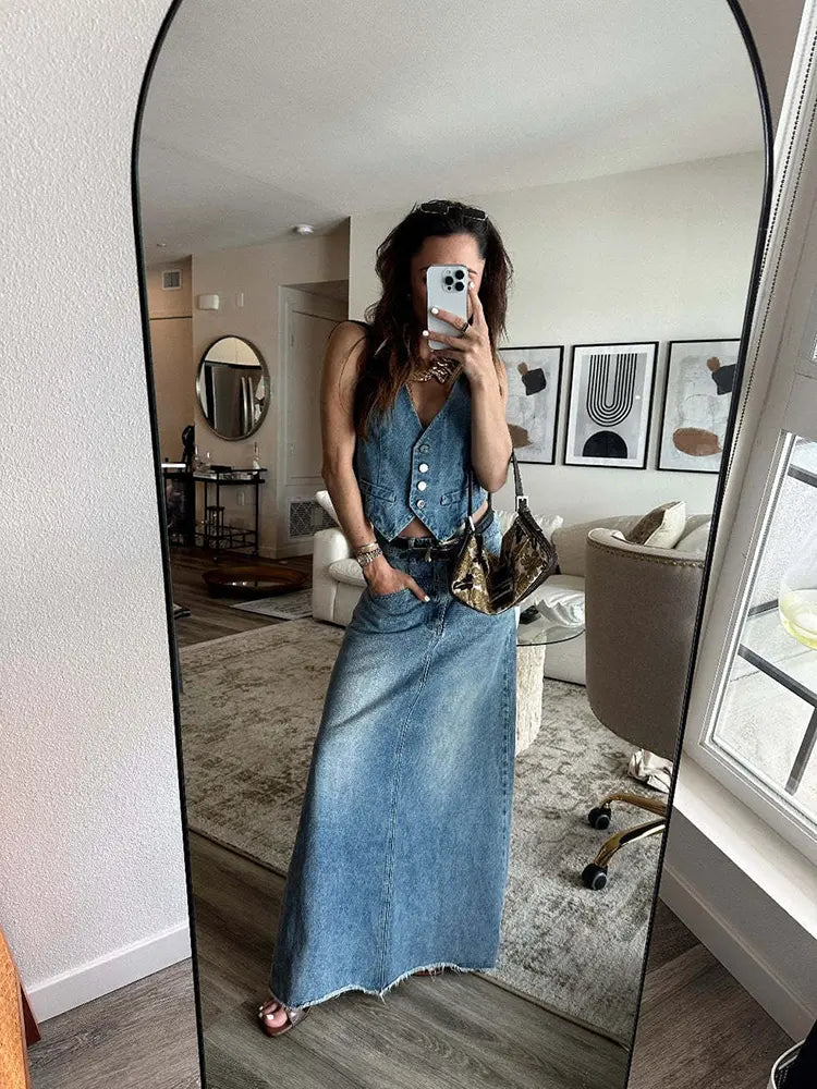 Vintage Casual Denim Vest Til Kvinder