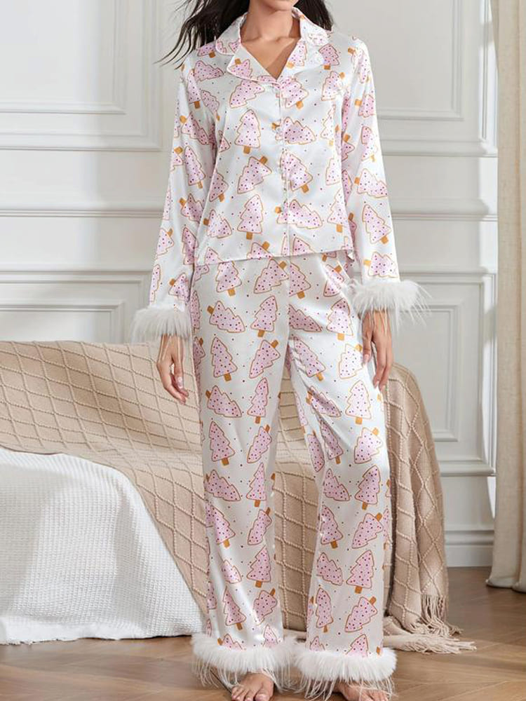 Juletræ Print Satin Pyjamas Sæt