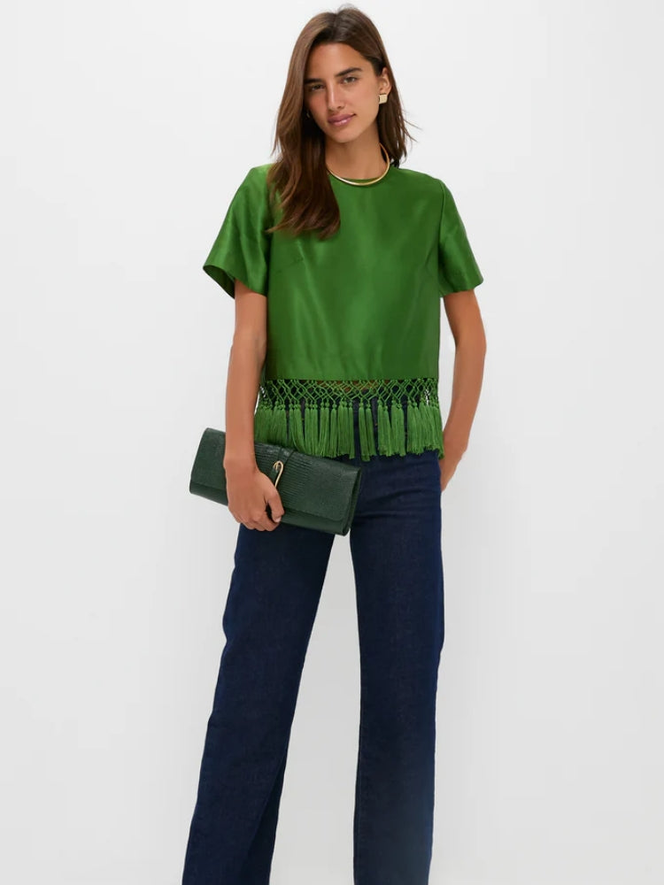 Grünes Satin-Fransen-Top