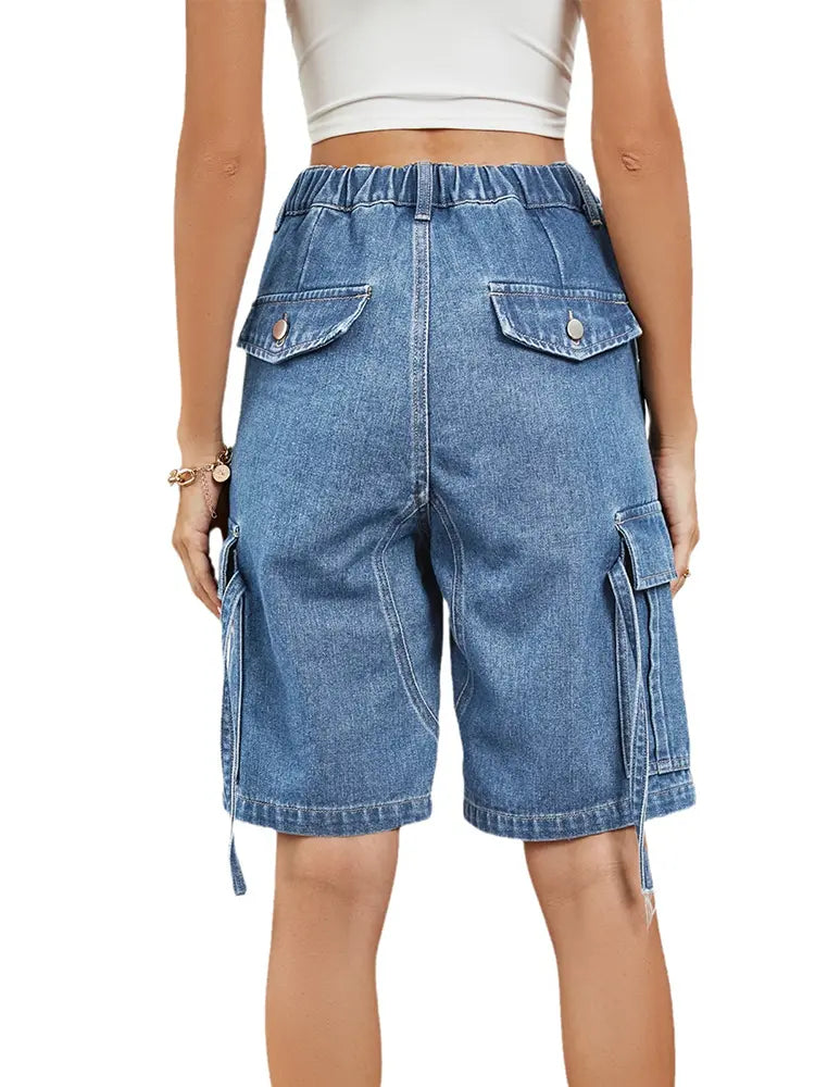 Washed Denim Cargo Shorts