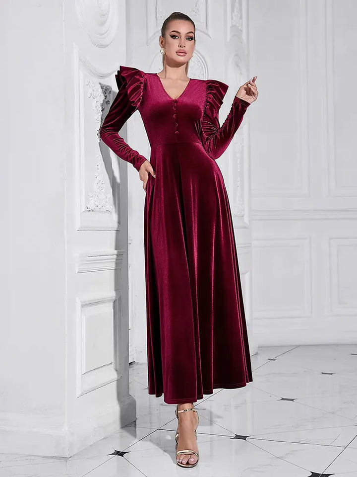 Robe longue élégante à col en V