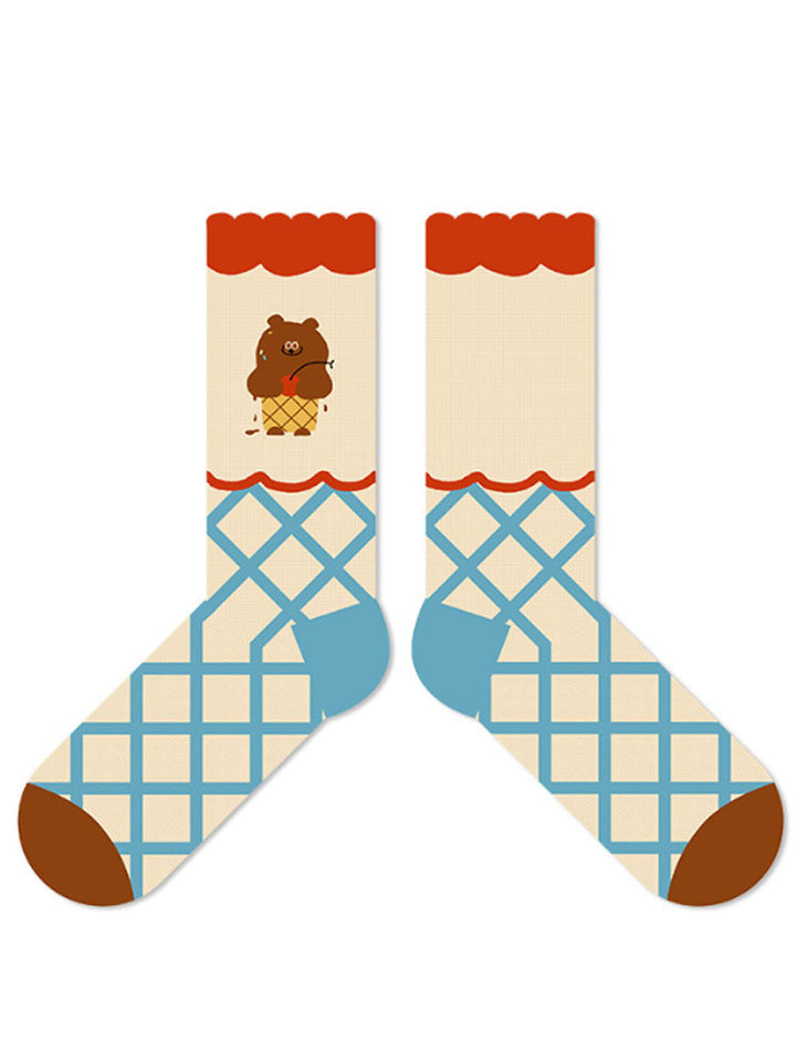 Cute Bear Pudding Pattern Cotton Socks