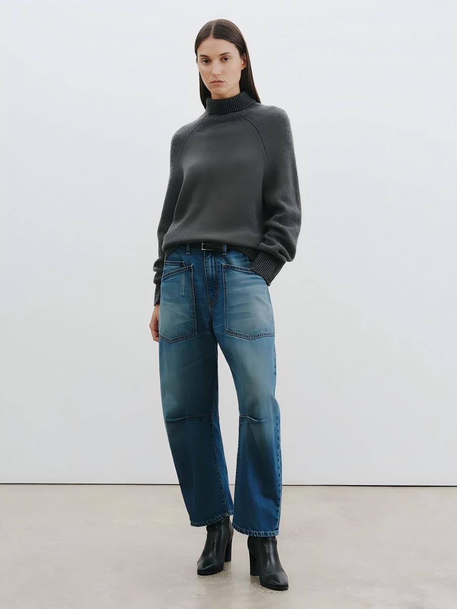 Blusa capa de gasa transparente y jeans de silueta curva