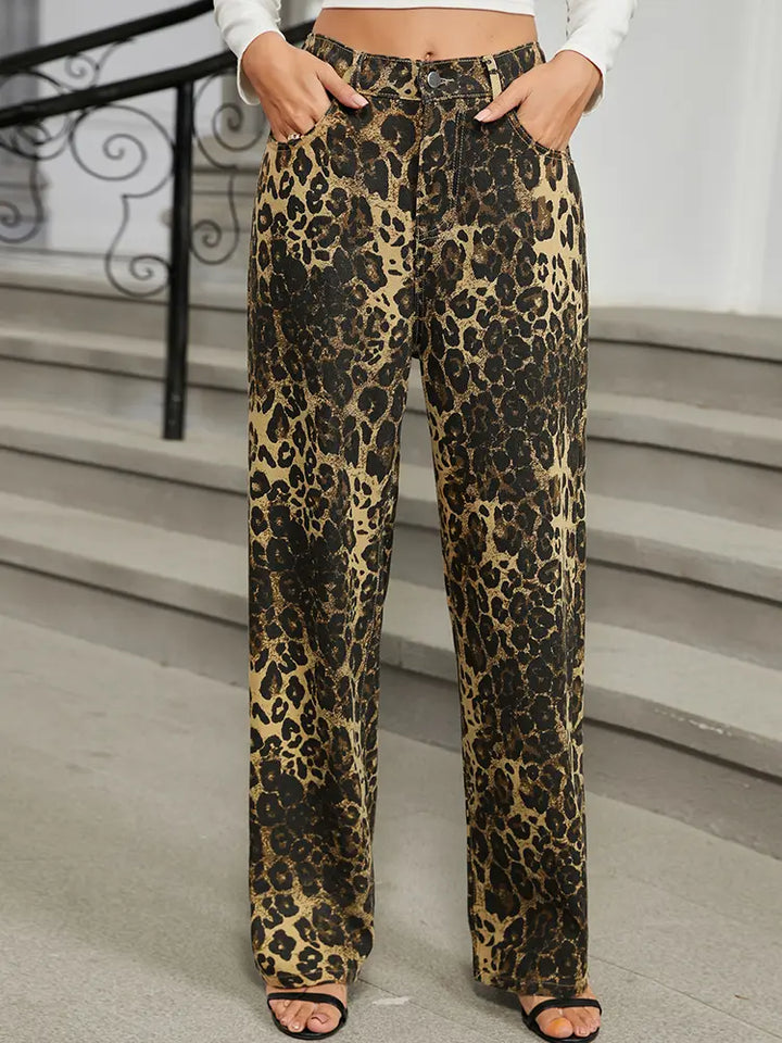 Efterår Leopardprint Straight-Leg Jeans