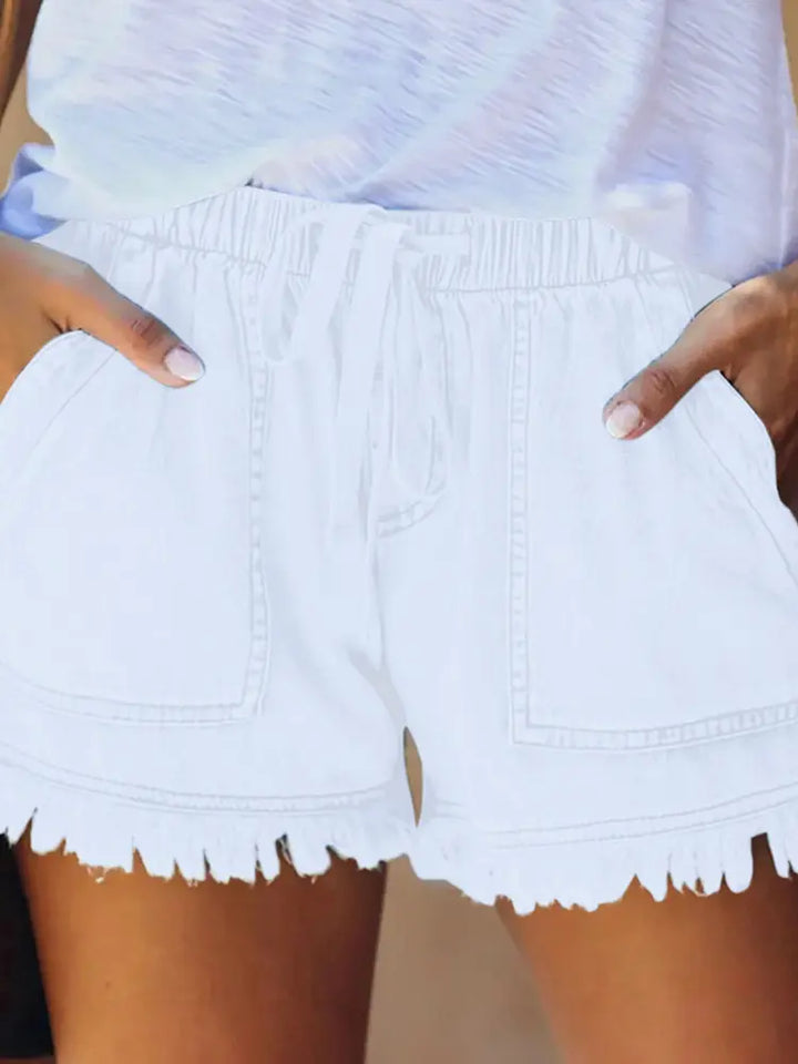 Hoge Taille Touwsluiting Slankmakende Denim Shorts