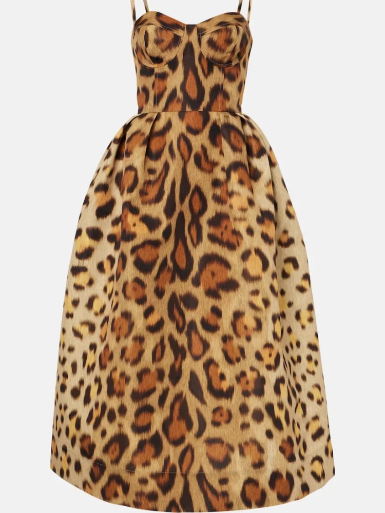 Animal-Print Bustier Midi Dress