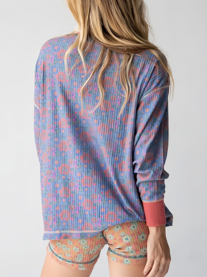 Waffle Print Long Sleeve Sweatshirt