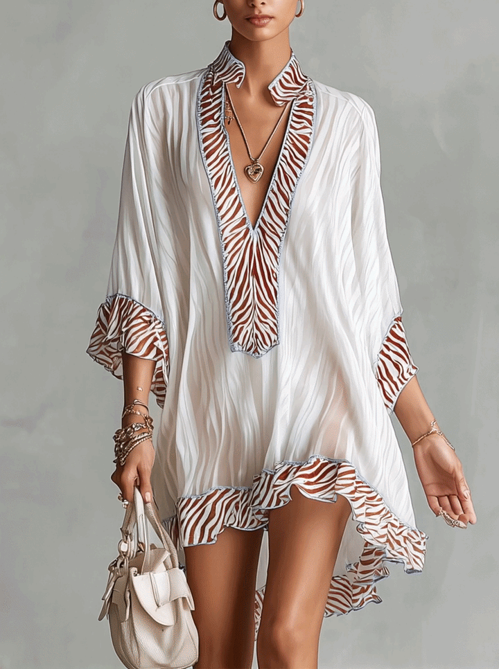Mini Dress na Zebra Patchwork Chiffon
