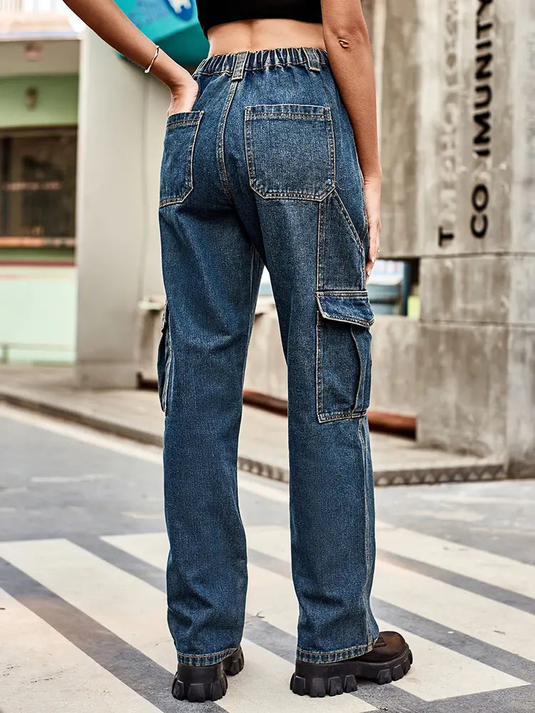 Lockere Denim-Hose mit Seitentaschen