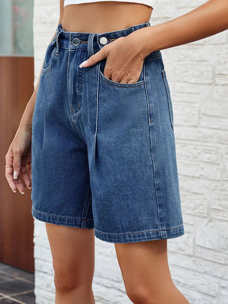 Justerbara midje denim bermudashorts