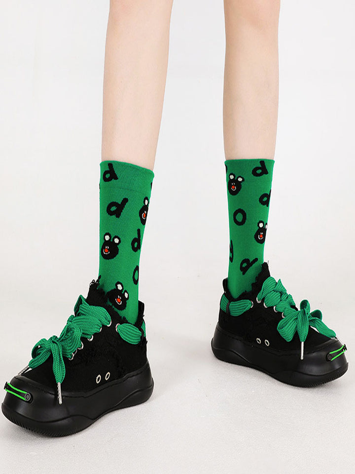 Cartoon Black Bear Bavlněné Ponožky