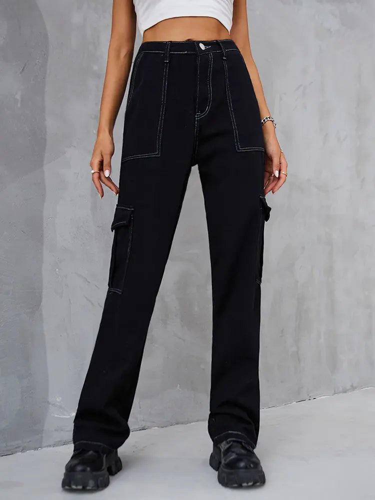 Elastic Waist Utility Denim Pants