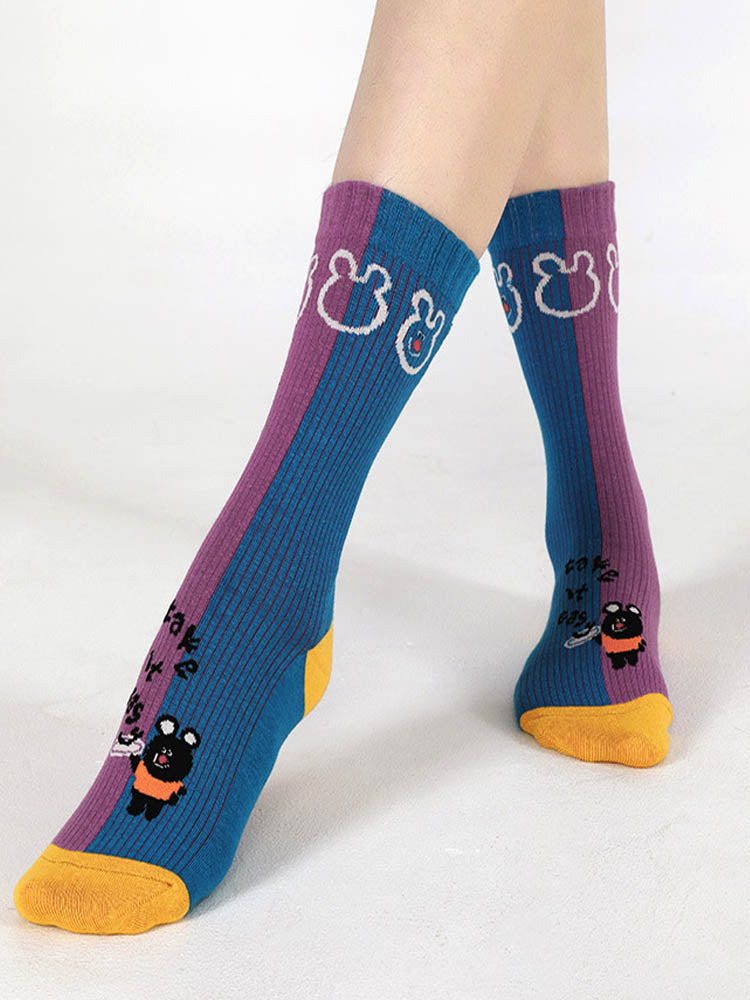 Cartoon Black Bear Bavlněné Ponožky