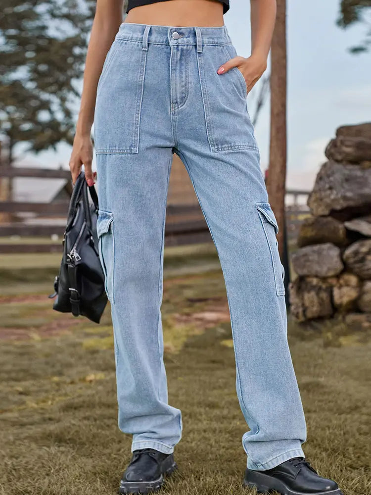 Elastic Waist Utility Denim Pants