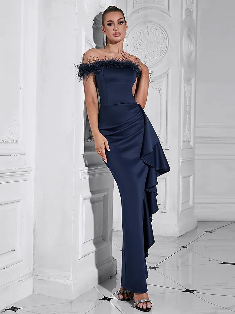 Seksing Off-Shoulder Ruffle Fitted Gown