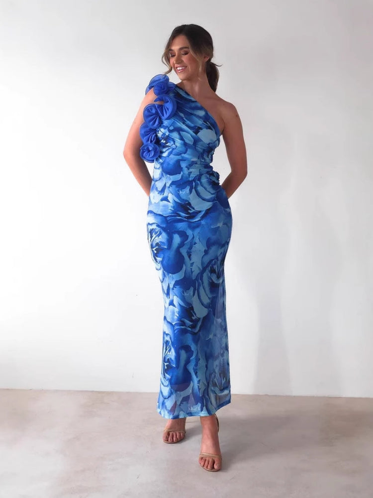 Vestido Slim Sexy Tridimensional com Flor