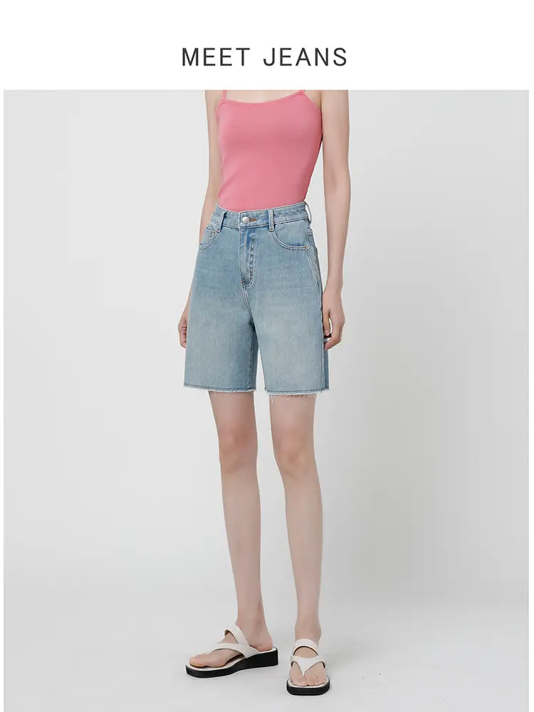 Shorts in denim elasticizzati a vita alta