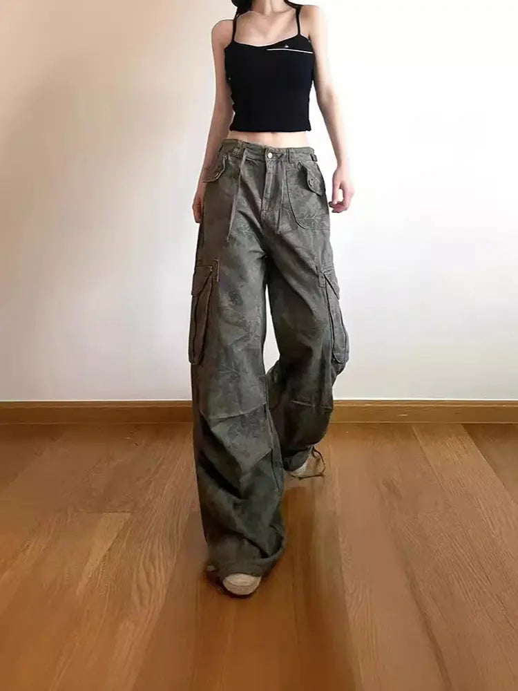 Pantalones de mezclilla cargo de camuflaje adelgazante