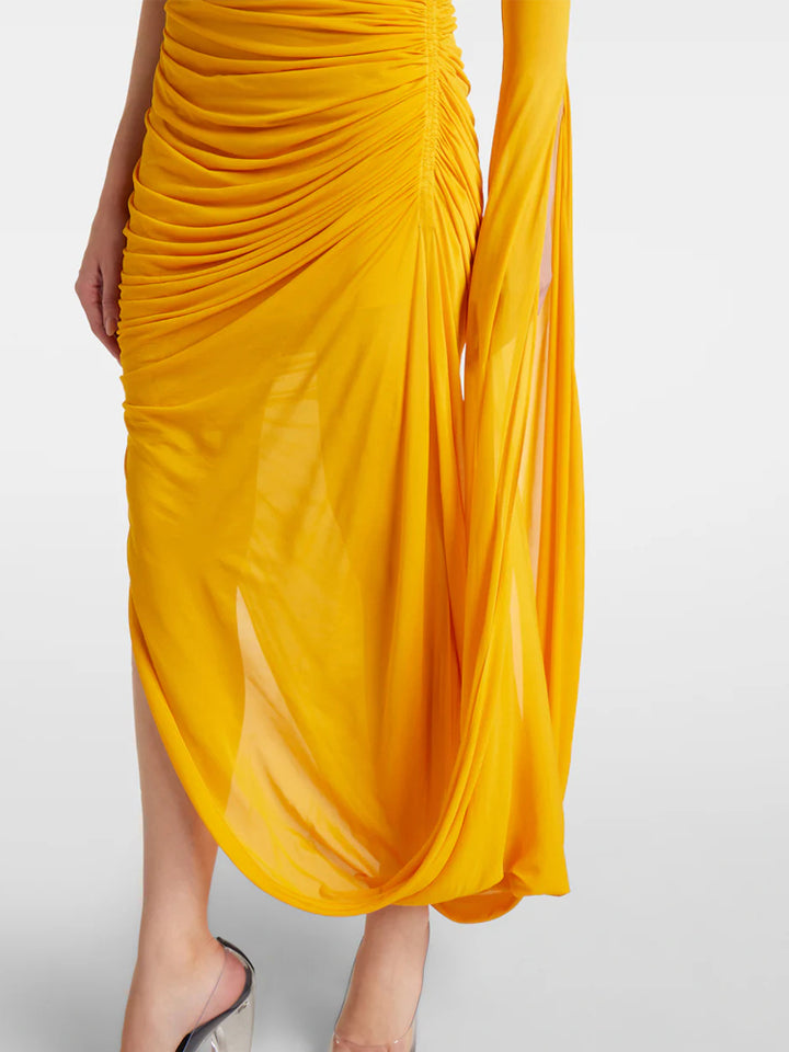 One-Shoulder Draped Knit Maxi Dress
