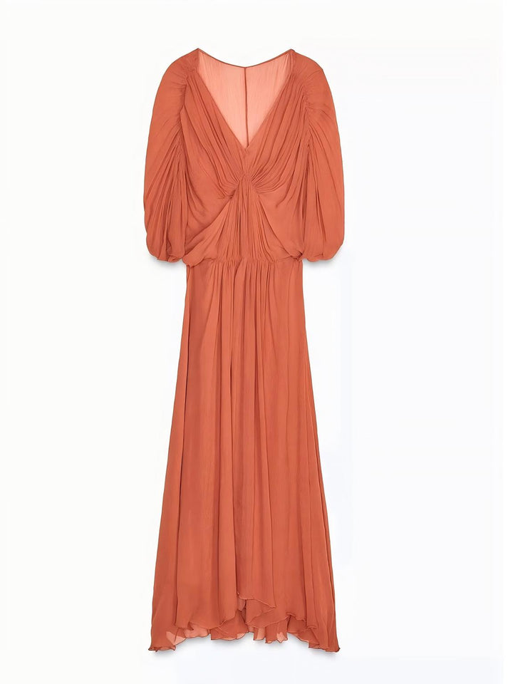 Terracotta Chiffon Flowy Maxi Dress
