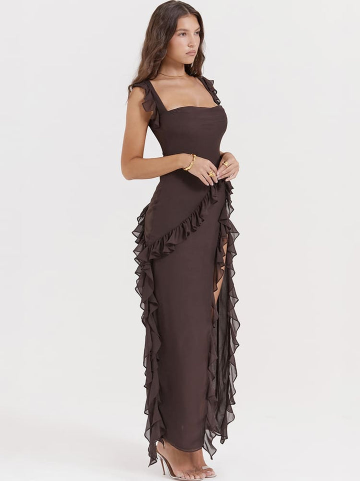 Ruffled Long Maxi Slip Dress - Kape