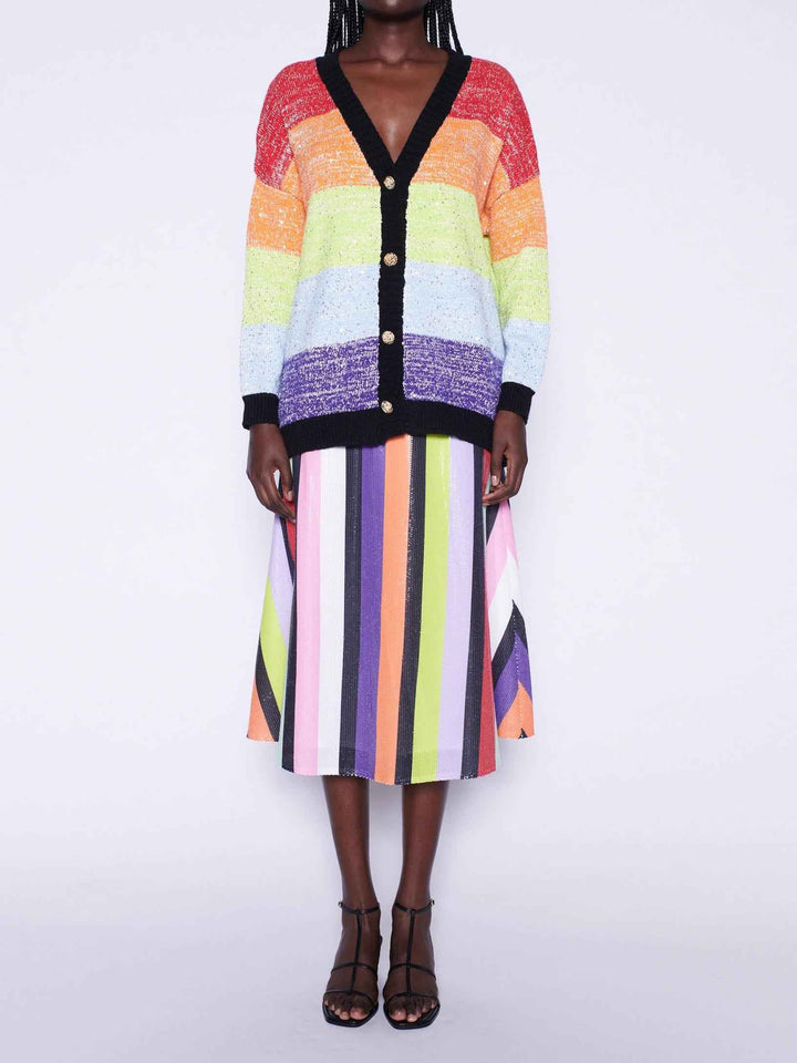 Rainbow Stripe Sequins Cardigan at Multi Sequin Stripe Skirt