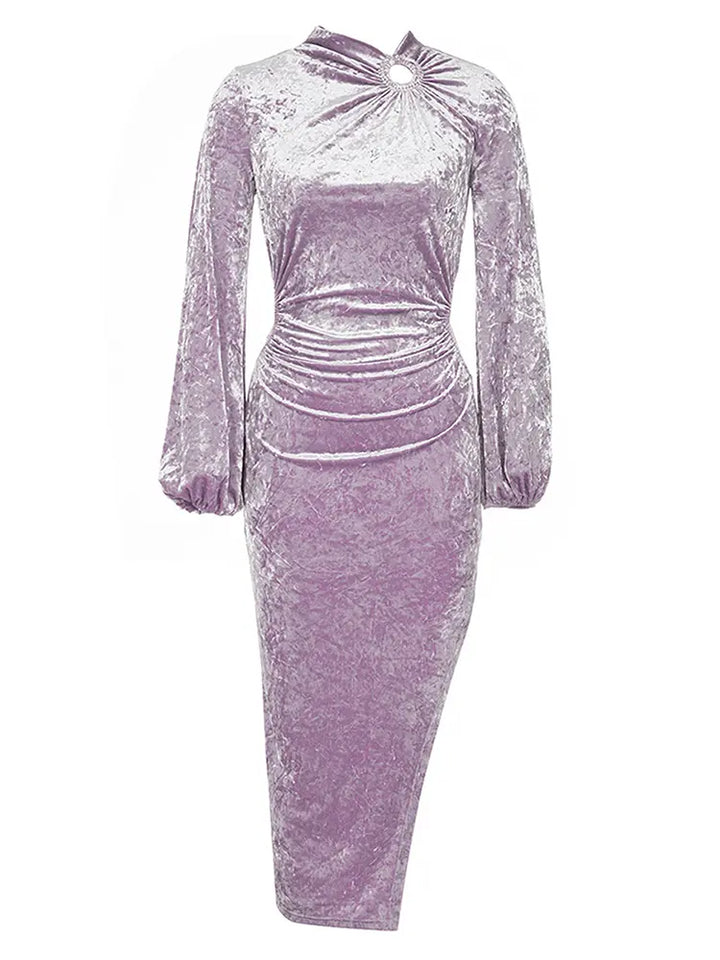 Robe de soirée élégante en velours à col rond