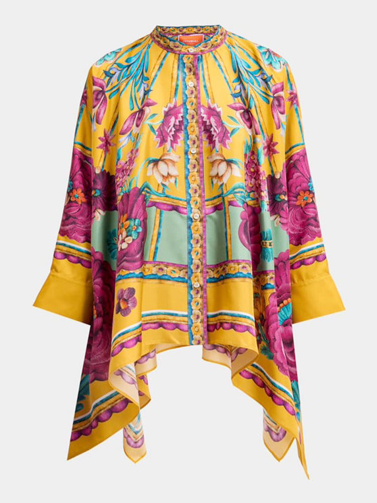 Moderne asymmetrisk print top og bukser sæt