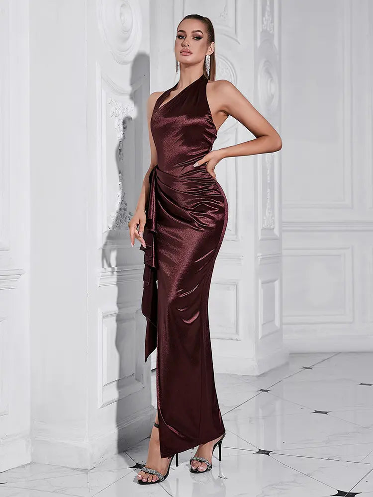 Robe longue fendue à licou