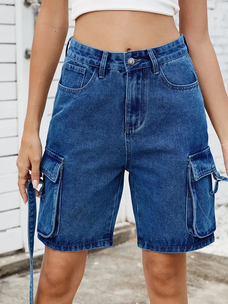 Trendy sommar tvättade cargo shorts