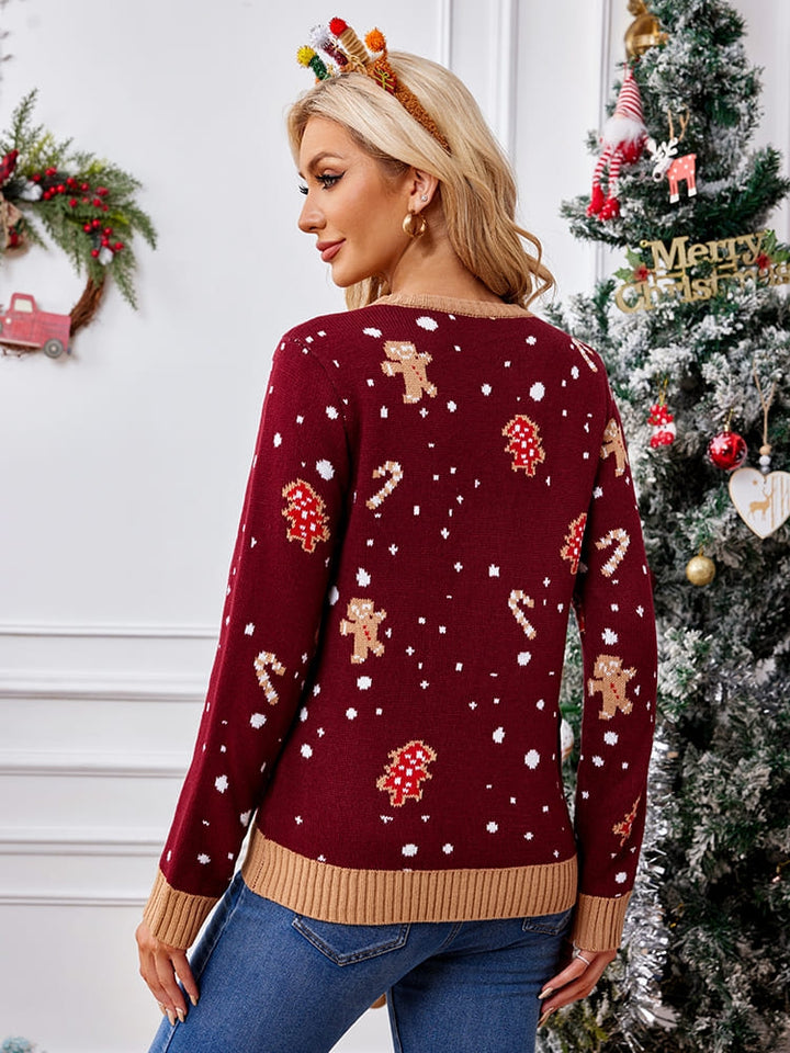 Lässiger Pullover mit Rundhalsausschnitt und Stickerei – Gingerbread Man