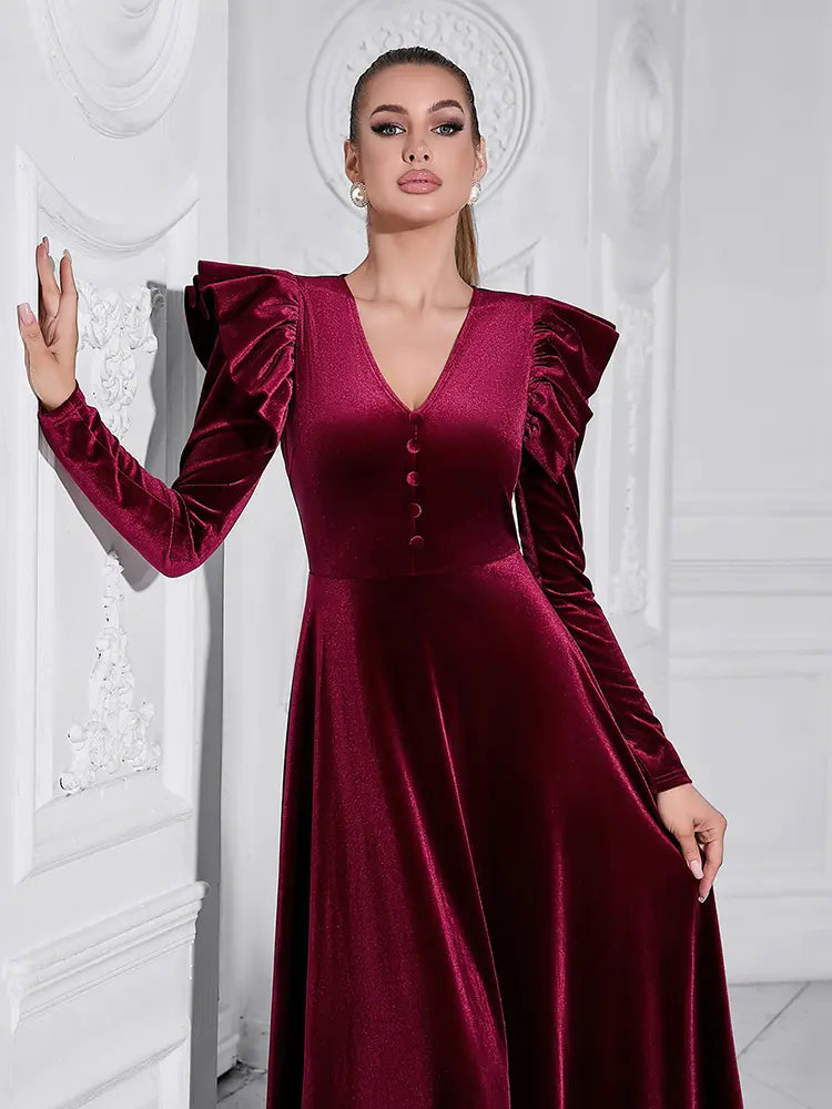 Rochie maxi elegantă cu decolteu în V