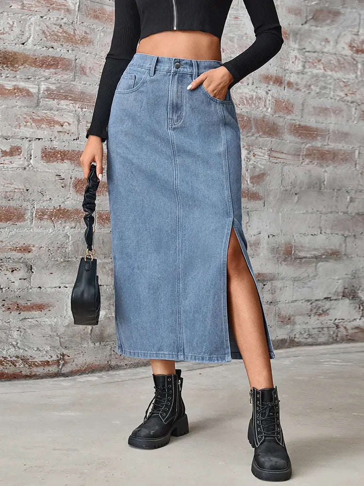 Elastische Taille Split Denim Rok