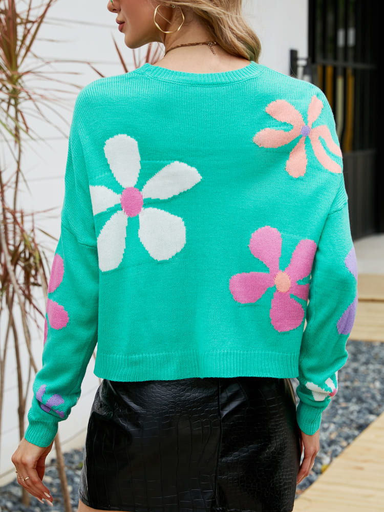 Sweet Floral Loose Crewneck Sweater