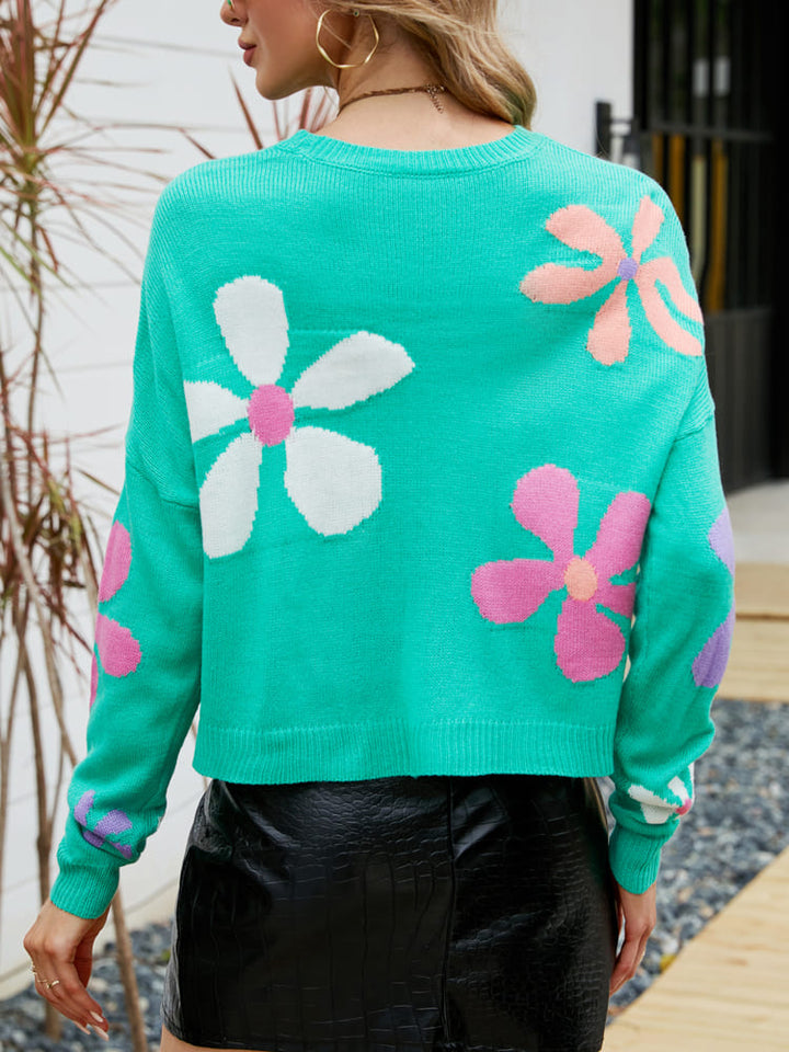 Sweater Crewneck Solto Floral Doce