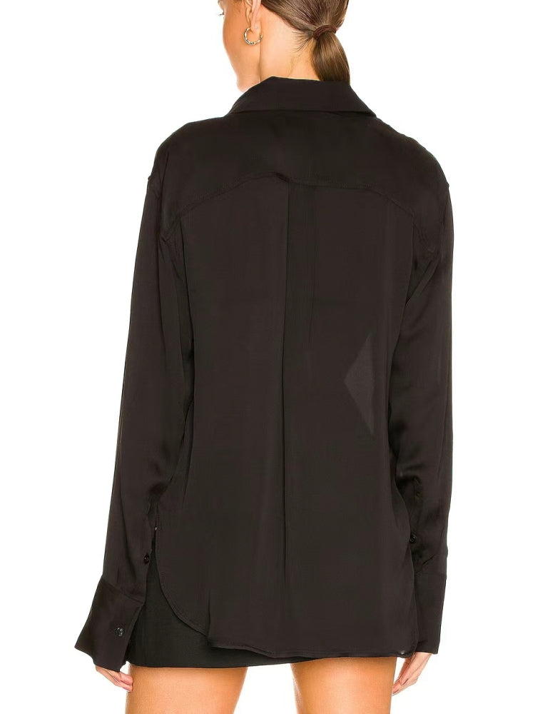 Chiffon-Lässiges Hemd & Samt-Hose-Rock mit Federbesatz