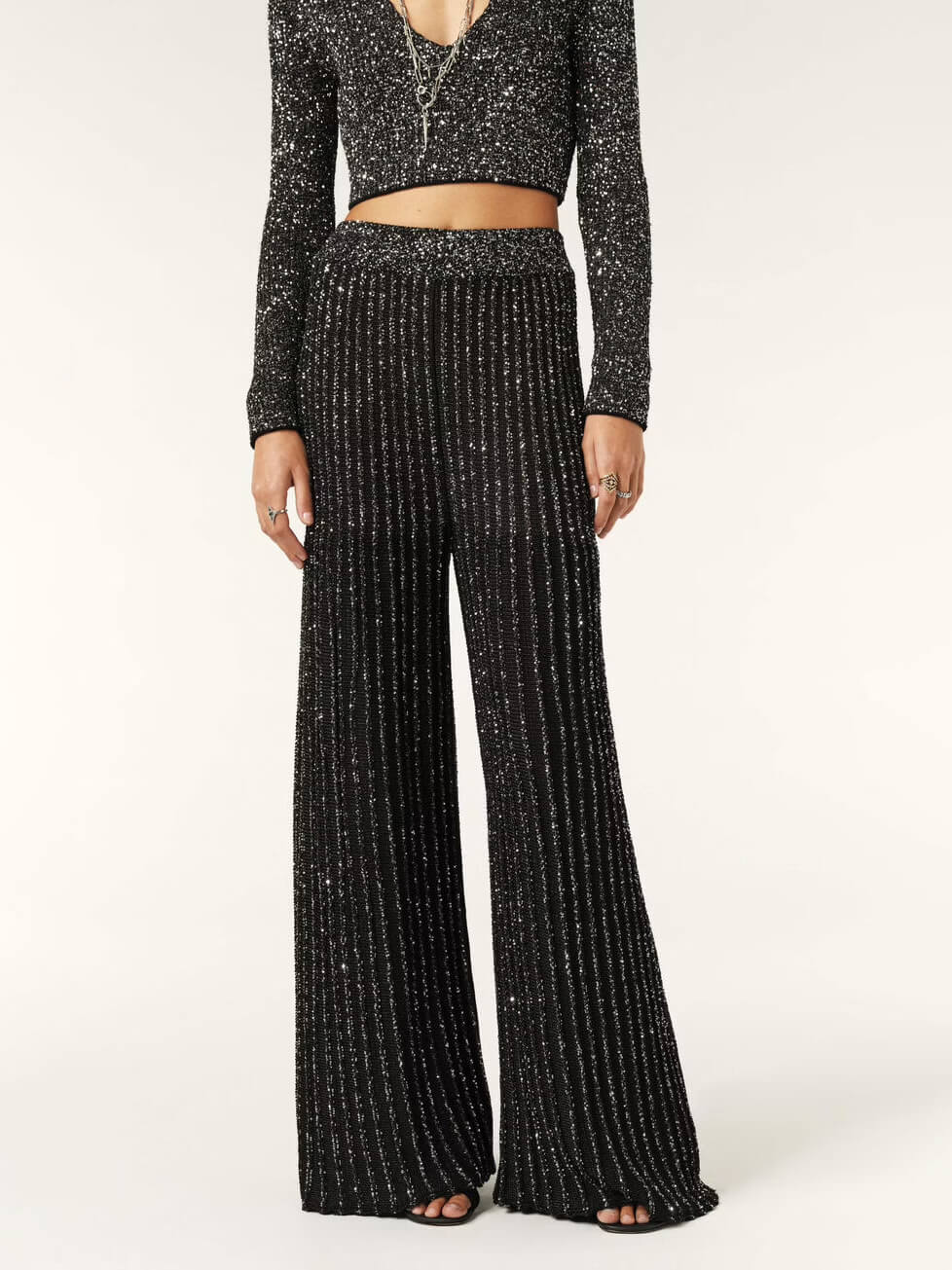 Disco Stijl Pailletten Streep Crop Top Broek Set