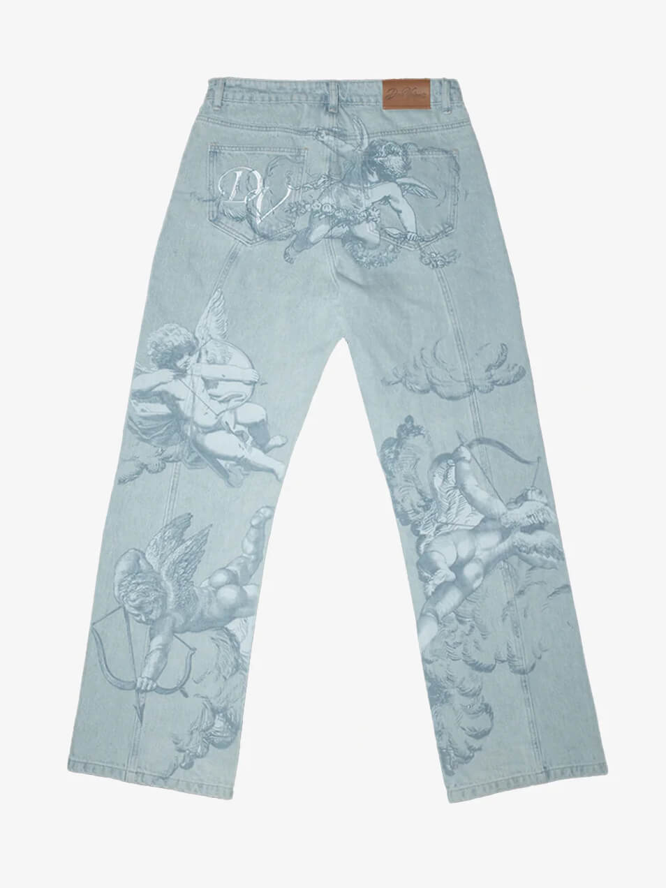 Amor print vaskede blå jeans