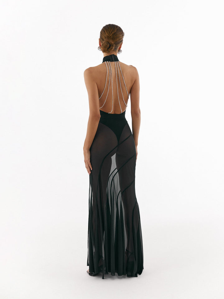 Conjunto de camiseta extragrande con falda maxi de gasa transparente en capas