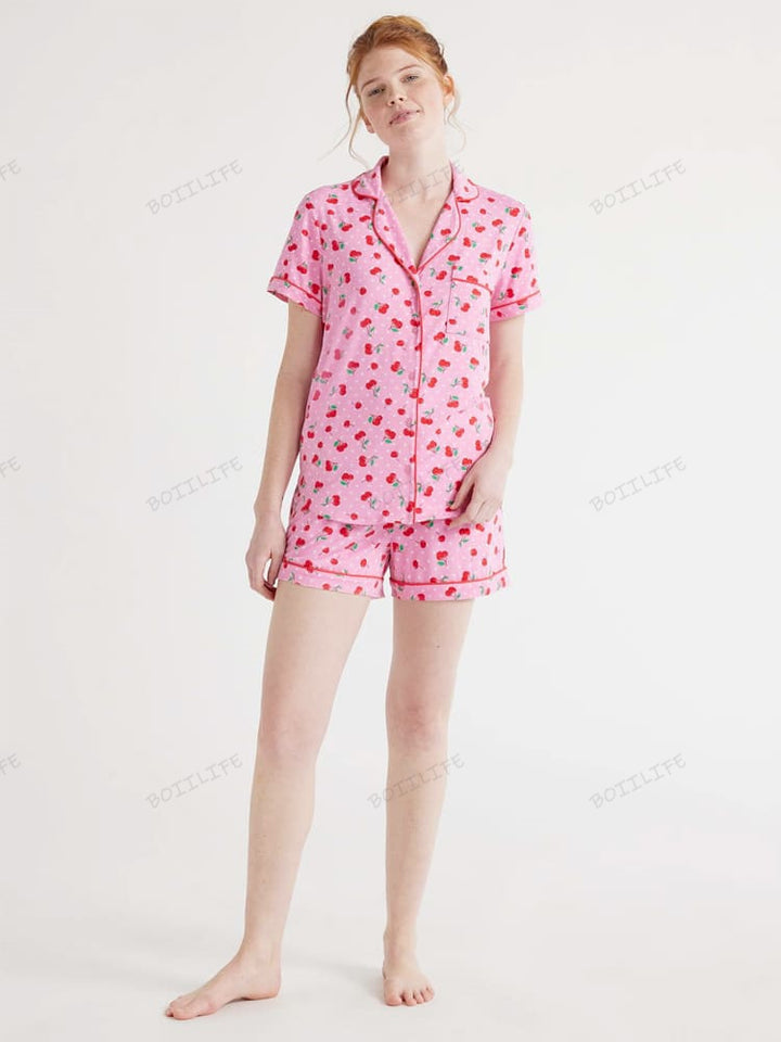 Casual Blommönster Loungewear Shirt & Shorts Cardigan Set