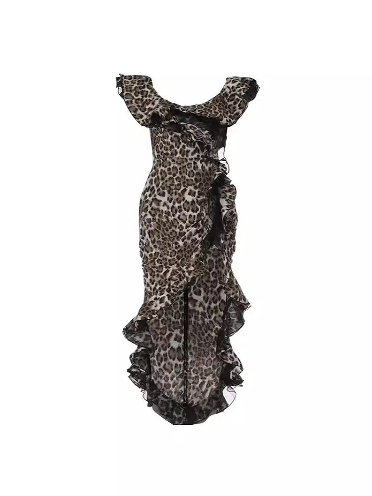 Abito floreale vintage senza spalline con volant